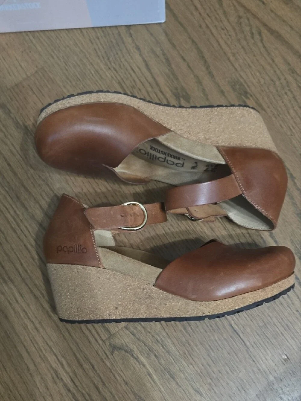 Papillio Cognac Mary Ring-Buckle Ankle Strap Wedge Sandals - Birkenstock 37